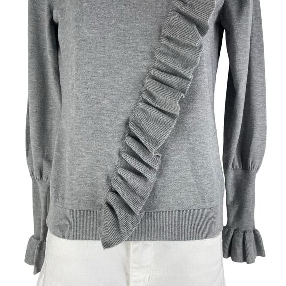 Miss Selfridge Asymmetric Ruffle Crewneck Pullover Sweater Gray Size 2 - Picture 5 of 9